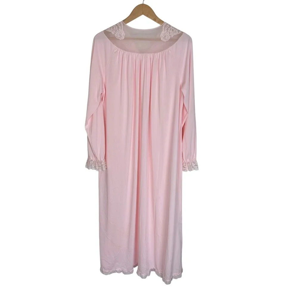 Shadowline‎ Vintage Pink Lace Embroidered Button Front Peignoir Robe Large USA